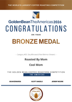 Golden Bean The Americas 2026 Bronze Medal certificate for Roasted By Mom’s Cool Mom, Decaffeinated (Filter/Behmor Brewer) category