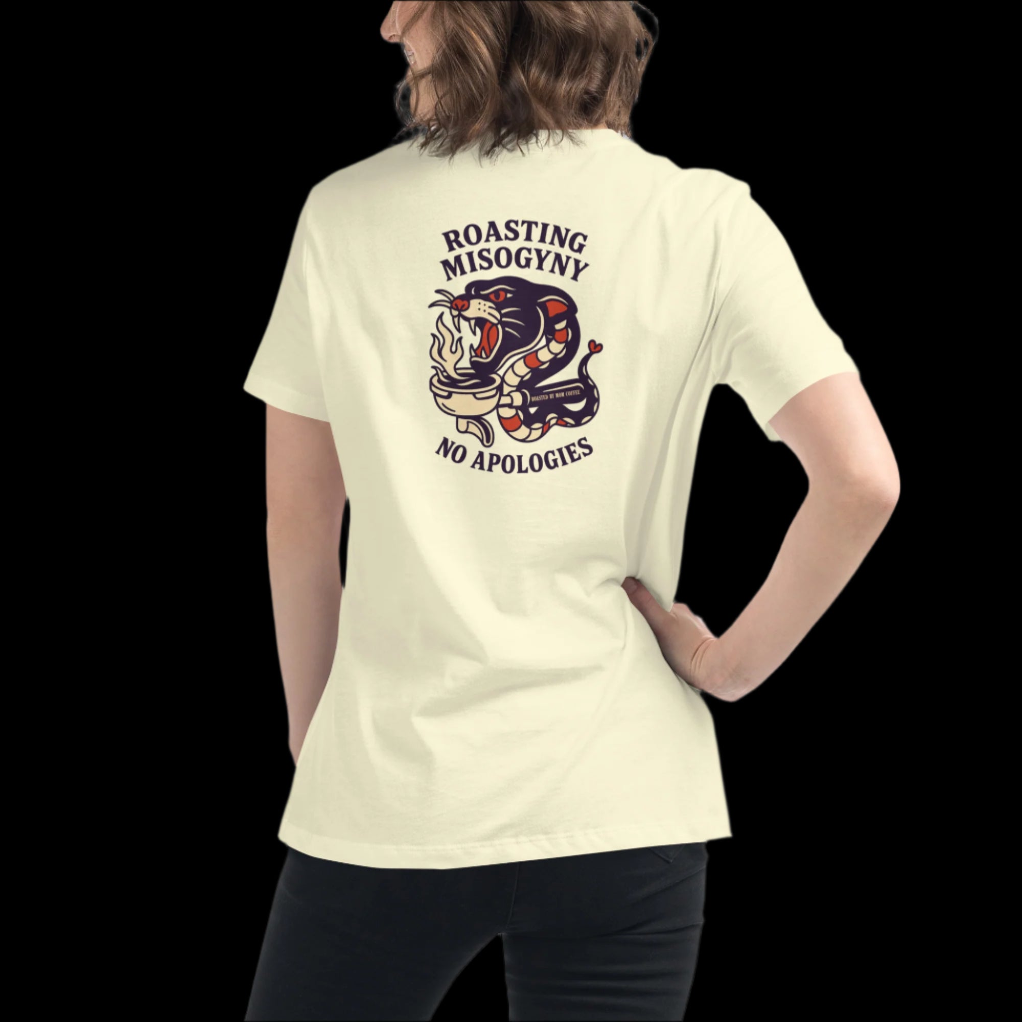 Roasting Misogyny_ Roasted By Mom Coffee womens tshirt tan