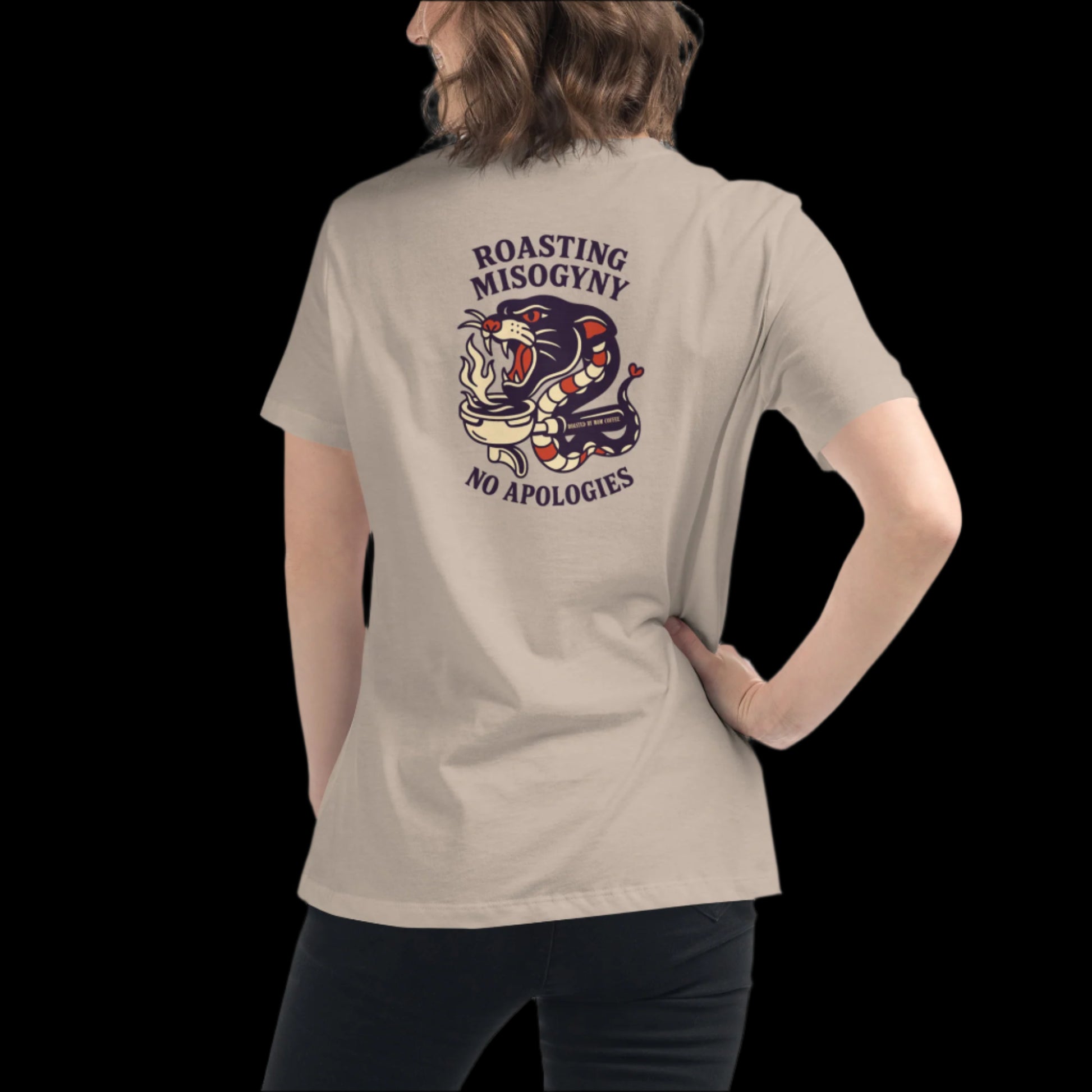 Roasting Misogyny_ Roasted By Mom Coffee womens tshirt beige